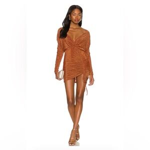 superdown Burnt Orange Ruched Mini Dress